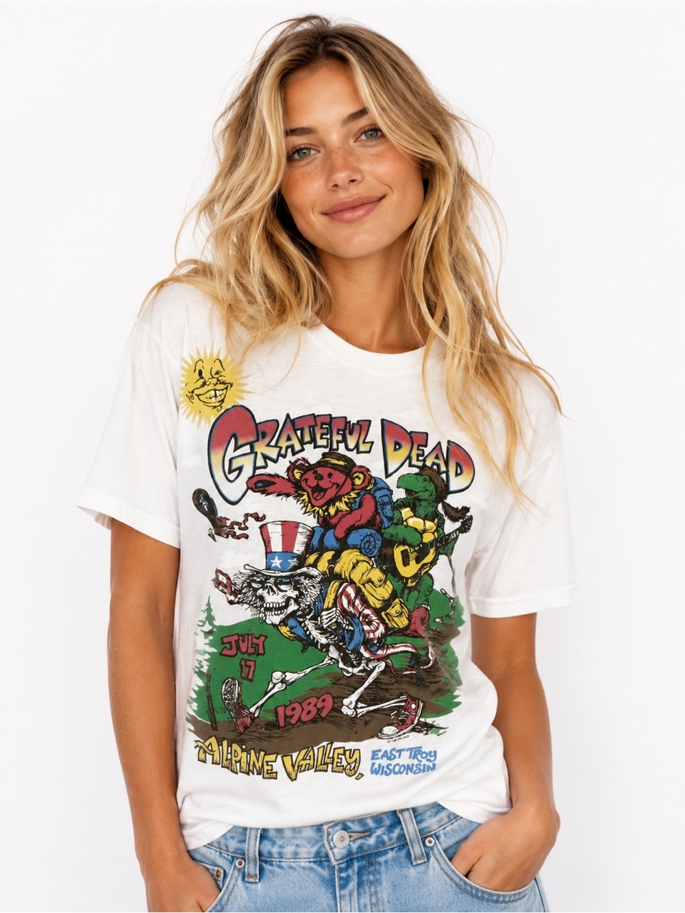 Grateful Dead Alpine Valley 1989 T-Shirt White Graphic Tee East Troy Wisconsin